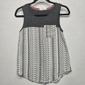 Rewind Tank Top Womens XS Gray White Geometric Print Sleeveless Pocket Casual